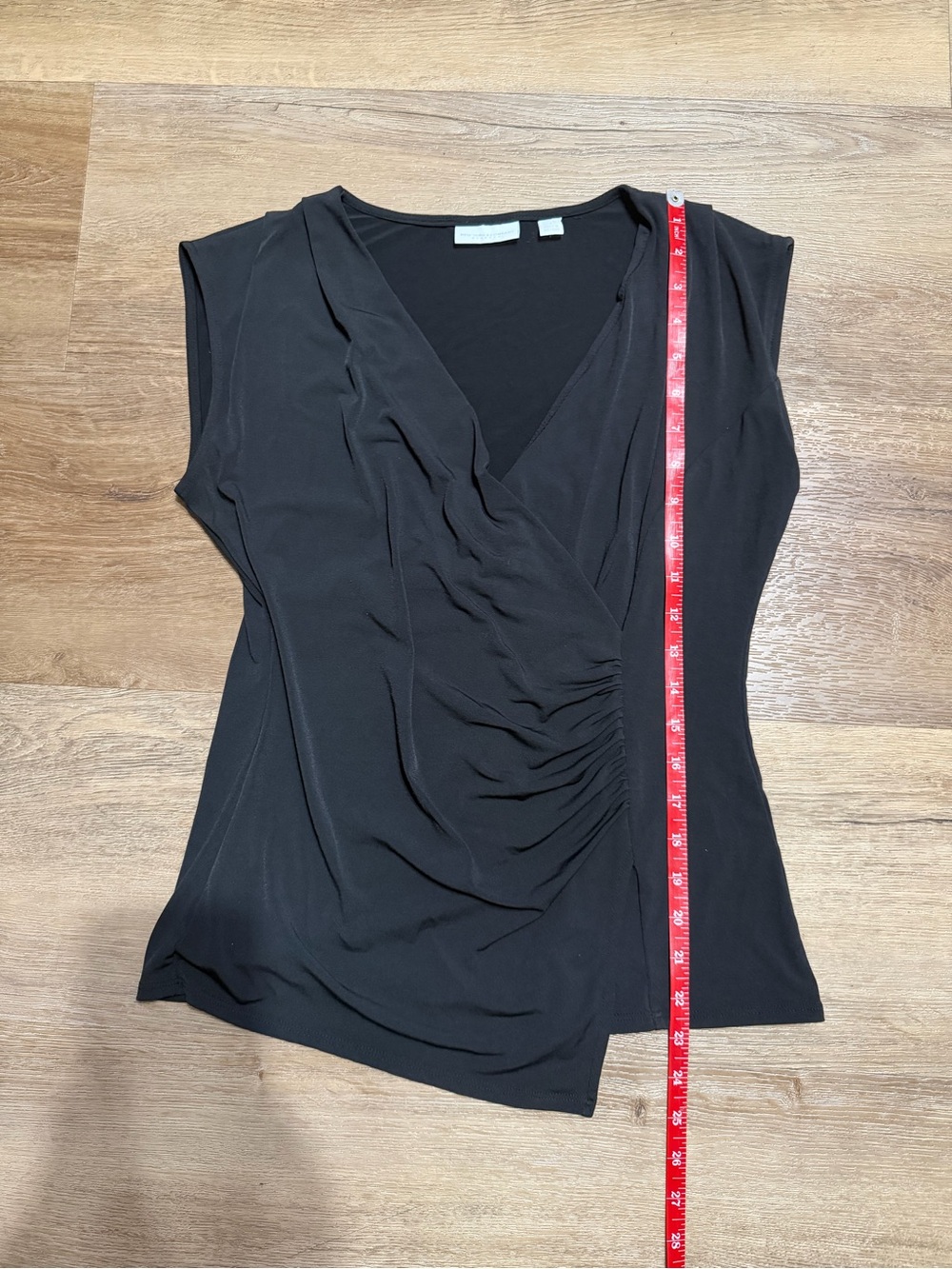 New York & Company Black Ruched Faux-Wrap Sleeveless Top - Picture 4 of 5